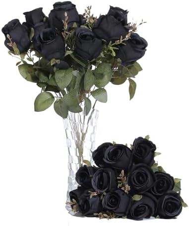 Artificial Rose Flowers 12 Heads 2 Bundles Silk Rose Bouquets, black by FuleHouzz