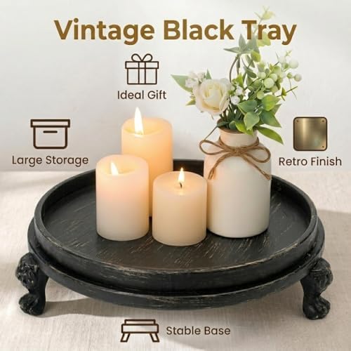 Black Decorative Tray, 11.8 Inch Round Tray with Claw Feet - Image 3
