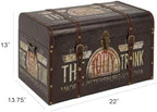 Household Essentials Large Decorative Storage Trunk with Vintage Decoupage, Leather and Metal Accents, Green and Black Finish - Image 2