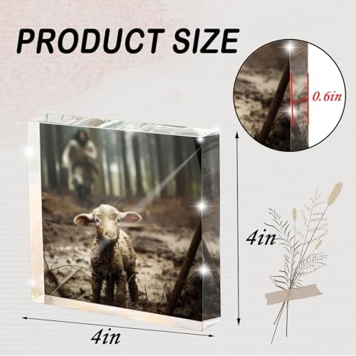 Christian Jesus And Lamb Religious Acrylic Desktop, Spiritual Gifts for Christian Women, Home Decor for Everyday Encouragement, Lost Lamb Themed Office And Faith-Based Home Decor 4x4 Inch - Image 2