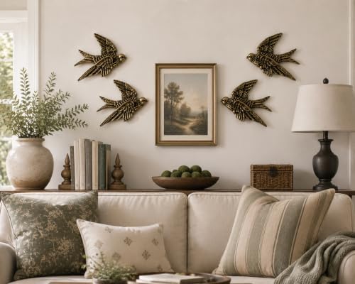 AMOIENSIS 4.75 Inch Vintage Swallow Bird Wall Sculpture Set of 4 - Image 2