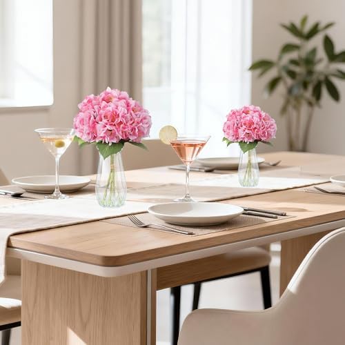 Garvee Artificial Pink Hydrangea Flowers Arrangement with Vase, 6 PCS Silk Hydrangea Bouquet Centerpiece with Faux Water, Realistic Fake Flowers for Table Centerpiece, Home, Office, Wedding Decor - Image 3