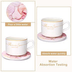 6 Pcs Pink Marble Abstract Ceramic Coasters with Holder for Coffee Table - Image 2