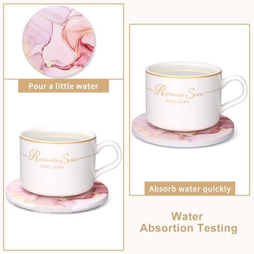 6 Pcs Pink Marble Abstract Ceramic Coasters with Holder for Coffee Table - Image 2