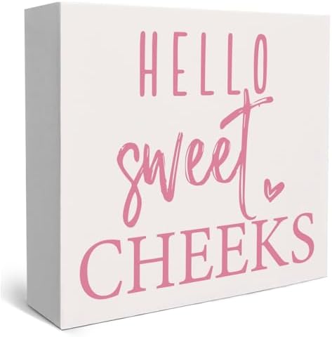 Rustic Bathroom Decor Farmhouse Hello Sweet Cheeks Wooden Sign, Toilet Rules Decoration for Farmhouse Apartment Shelves Toilet Restroom Home Tabletop Desk, Modern Toilet Shelves Accessory (Cute Pink) by Unknown