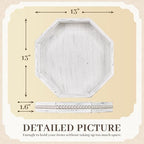 Wooden Decorative Tray, Small Serving Tray with Wood Bead, Farmhouse Big Tray for Ottoman, Countertop, Coffee Tabl, 13" x 13"x 1.6" (Retro White) - Image 2