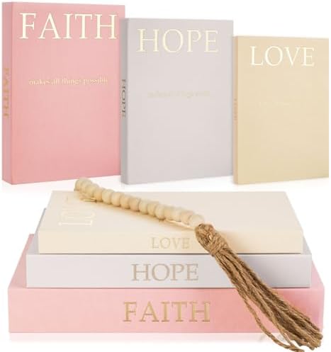 3 Set Linen Decorative Books with Beaded Garland, Classic, Light Pink by Faccito