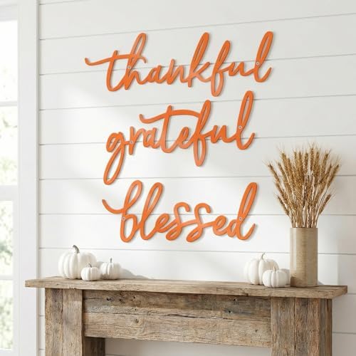 3 Pieces Thankful Grateful Blessed Letter Sign Metal Wall Decor - Image 2
