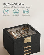 SONGMICS Jewelry Box Organizer, 4-Layer Storage with 3 Drawers, Glass Lid - Image 4