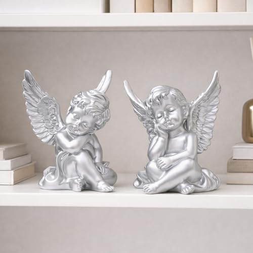 OwMell Set of 2 Cherub Angels Resin Statue Figurine, Indoor Home Decoration - Image 3