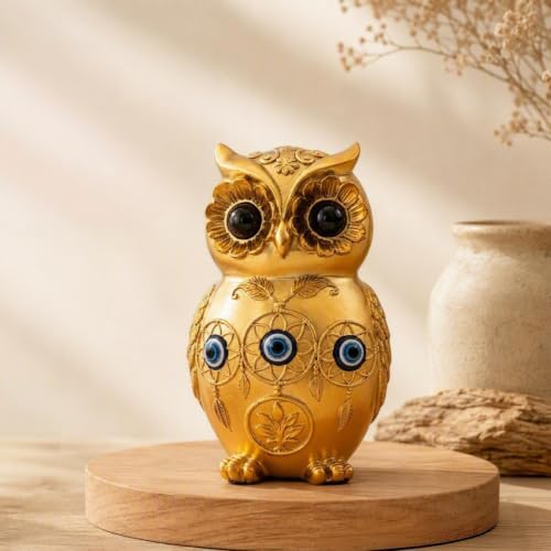 TOHLUCS 4.8" Resin Gold Owl Statue Home Decor with Evil Eye Protection - Image 2