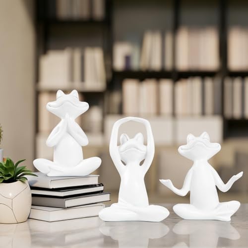 Suoedd White Frog Yoga Figurines 3 Pcs,Modern Decor for Shelf,Desk,Office - Image 4