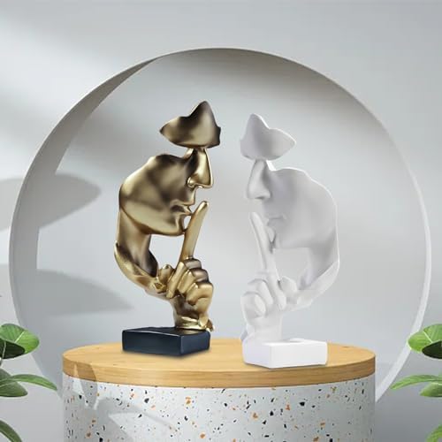 aboxoo Thinker Statue, Silence is Gold Abstract Art Figurine, Modern Home Resin Sculptures Decorative Objects Shelf Decor,Tabletop for Home Decor,Man Office Study Desk Statue (Large Gold) - Image 4
