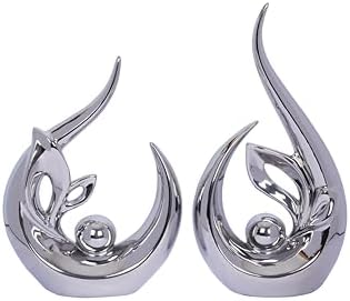 2 PCS Silver Decor Accent Ceramic Statue Abstract Sculptures Centerpieces Mid Century Modern Decor for Tables Coffee Table top Decorations for Living Room Desktop Shelf Dining Room Kitchen by Dlfghos
