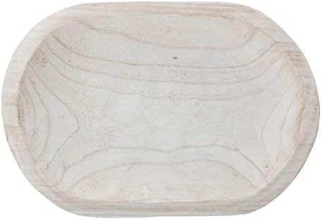 Bloomingville Hand-Carved Paulownia Wood Bowl with Whitewashed Finish - Image 4