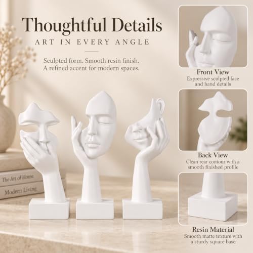 3 Pcs Thinker Small Statue Set - White Art Abstract Home Accent Figurines for Decor Woman Apartment Bookshelf Floating Shelf Coffee Table Office Desk Bathroom Counter Decor (3 Pcs White, 6") - Image 5