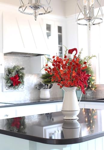 Oairse 8 Pcs Christmas Tree Picks and Sprays Red Glitter Christmas Picks 26.8" Christmas Glitter Eucalyptus Leaves Stems for Christmas Tree Filler Branches Wreaths Centerpieces Holiday Decorations - Image 4
