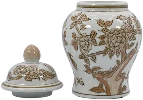 8" Ceramic Ginger Jar w/Lid - Classic Chinese Style Porcelain Jar Tea Storage for Home Decor Decorative Centerpiece Vintage Accent Antique Vase Jingdezhen (Brown & White) - Image 6