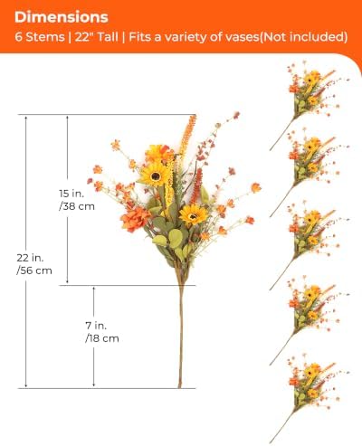 6-Pack Fall Stems Artificial Arrangement Flowers Bouquet Decoration Eucalyptus Leaves Autumn Harvest Home Décor Silk Sunflowers Daisy Grain Berries - Image 5