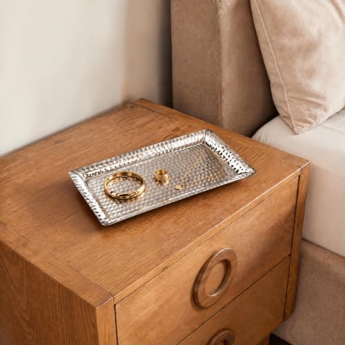 Monarch Abode Decorative Tray – 12-Inch Hand Hammered Nickel Finish Metal Bathroom Tray Countertop, Vanity Trays Organizer, Perfume Plate for Dresser, Kitchen Countertop Small Fruit Platter - Image 5