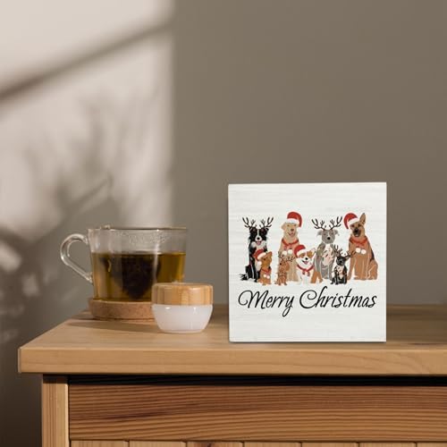 Merry Christmas Dog Wooden Box Sign Desk Decor, Dog Lover Mom Dad Gifts, Christmas Holiday Puppy Wood Block Sign for Home Office Desk Table Shelf Wall Decorations, 5x5 Inch - Image 4