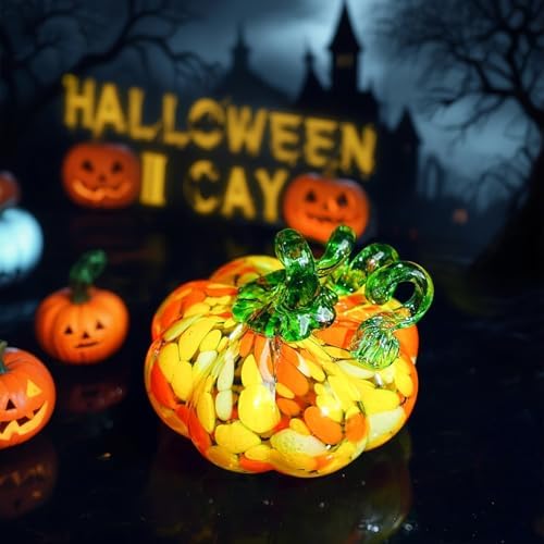 Hand Blown Glass Pumpkin Figurine Yellow Fall Thanksgiving Table Decor - Image 2
