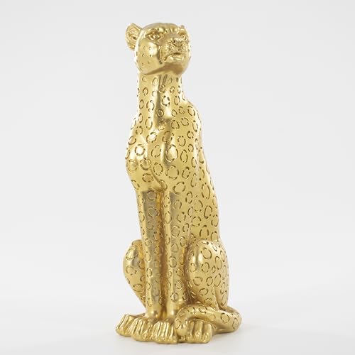 Cheetah Statue Sculptures Home Decor , 11"Gold Leopard Antique Classical Figurine Sitting Sculpture Standing,Office,living room,dining room,display rack,coffee table or entrance tabletop decoration by LAIKEARTS