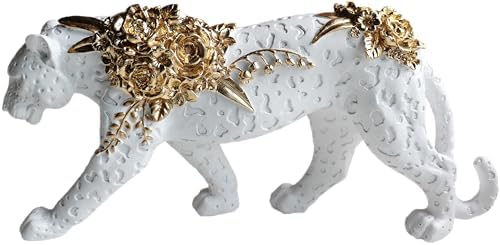 Cheetah Statue White Gold Leopard Sculpture Home Decor Leopard Sculpture Resin Handmade Sitting Suitable for Living Room Table Center Bedroom Gift for Woman Father by LAIKEARTS