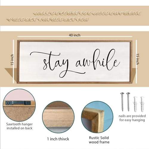 comurdyo Living Room Wall Decor Stay Awhile Sign 40"×15", Wood - Image 2