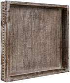 Wooden Decorative Tray, Small Serving Tray with Wood Bead, Farmhouse Big Tray for Ottoman, Countertop, Coffee Tabl, 13" x 13"x 1.6" (Retro Brown) by CEDARLUX