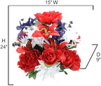 Admired by Nature 24 Stems 2pcs Artificial Flower Peony Lily Mum Patriotic Memorial Bouquet Cemetery Decorations for Grave, Spring Faux Flower Arrangement, Veterans, Independence Day, Red White Blue - Image 2