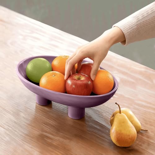 Three-Leg Ceramic Fruit Bowl, 10 Inch Oval Serving Dish for Kitchen Counter, Candy or Key Holder, Home Decor Accent Purple - Image 5