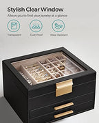 SONGMICS Jewelry Box Organizer, 3-Layer Storage with 2 Drawers, Glass Lid - Image 4