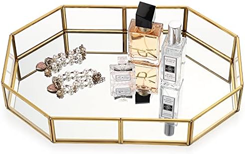 Hipiwe Gold Perfume Tray - Glass Mirrored Makeup Tray, Large 12.4"x 8.2" - Image 3