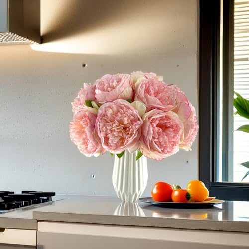 2 Bouquet 10Heads Artificial Fake Peony Flowers Silk Faux Flower for Home Office Party Wedding Decorations - Image 6