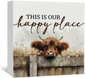 Highland Cow Sign - Farmhouse Western Animal Office Kitchen Bedroom Decor,Rustic Farm This Is Our Happy Place Home Decor Signs,highland Cow Gifts For Women,5x5 Inch by Nitelat