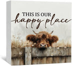 Highland Cow Sign - Farmhouse Western Animal Office Kitchen Bedroom Decor,Rustic Farm This Is Our Happy Place Home Decor Signs,highland Cow Gifts For Women,5x5 Inch by Nitelat