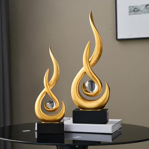 FJS Gold Abstract Flame Sculpture for Living Room Coffee Table Decor - Image 5