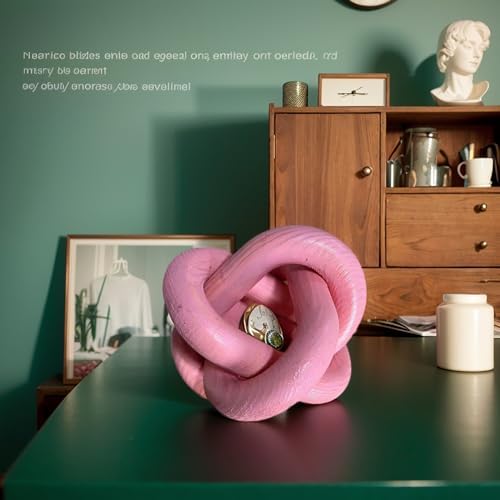 Wood Knot Decor -Coffee Table Decor Shelf Decor Table Books Hand Carved Home Decoration Boho Country Rustic Modern Shabby Chic Style Decor 3 Link Wooden Knot Chain Link Decor (Pink) - Image 2