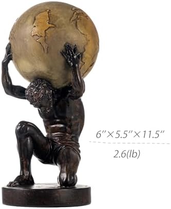 Lukitas Atlas Holding Up World Statue and Sculpture, Brown, Resin 11.5'' - Image 3