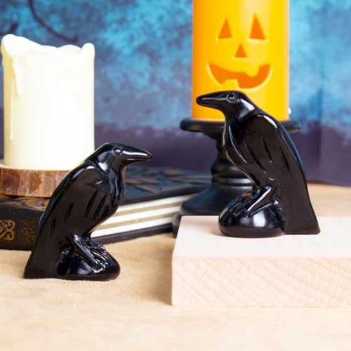 Black Obsidian Raven Statue Gothic Witchy Decor Hekate Crystal - Image 3