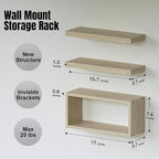 RICHER HOUSE 3-Set Floating Shelves, Natural Bathroom Shelf Over Toilet - Image 2