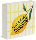 IYEZH Lemon Decor Farmhouse Lemon Wooden Box Sign Rustic Country Hello Sunshine Lemon Box Sign Wood Sign Decor Summer Square Wood Sign Home Kitchen Desk Tabletop Shelf Decor 5 x 5 by IYEZH