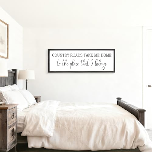Country Roads Take Me Home Decor, 42''×15'' Large Farmhouse Country Wall Sign with Solid Wood Frame, Vintage Wall Art Western Living Room Home Decor (Black) - Image 4