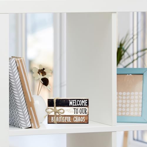 Ycyfckdr Decorative Wood Book Stack for Home, Welcome to Our Beautiful Chaos, Rustic Table and Living Room Bookshelf Farmhouse Decor (L67) - Image 5