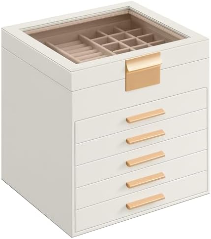 SONGMICS Jewelry Box Organizer, 6-Layer Storage with 5 Drawers, Glass Lid by SONGMICSbySONGMICSHOME