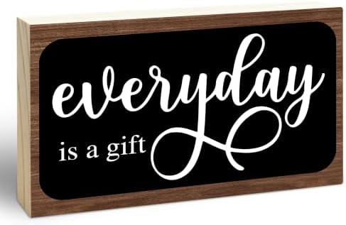3x5 Inspirational Wooden Block Sign, Everyday Is a Gift, Dark Brown by EXW