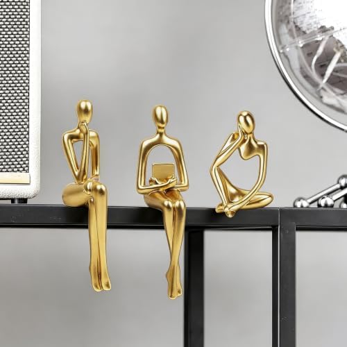Prettidecor Gold Home Decor Thinker Statue Accents, Set of 3 Thinker Sculptures Office Decor Modern Abstract Resin Decoration on Shelf Table Desk for Living Room Office Bedroom (Small Gold) - Image 3