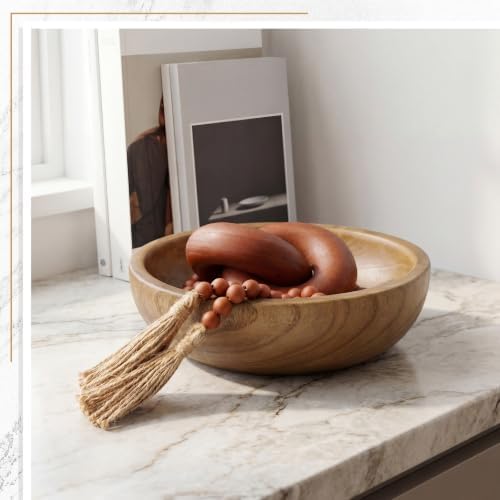 Novabright Farmhouse Wooden Bowl Set with Chain Beads, Brown - Image 3