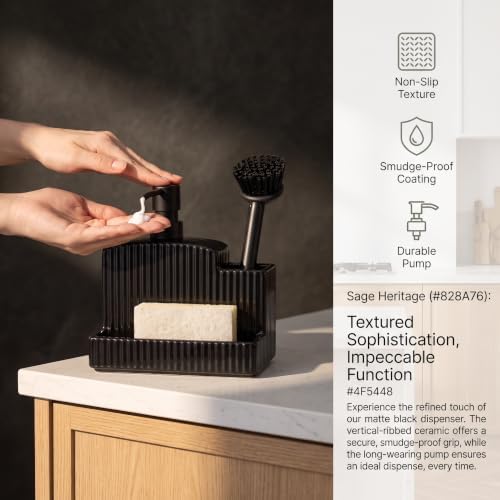 RQYIXI 3-in-1 Ceramic Square Soap Dispenser with Sponge Holder,Black,18 Oz - Image 5